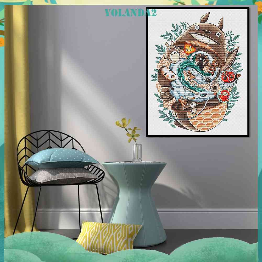 Toàn Bộ Bộ Tranh Thêu Chữ Thập 11CT DIY Hình Totoro Xinh Xắn Đáng Yêu