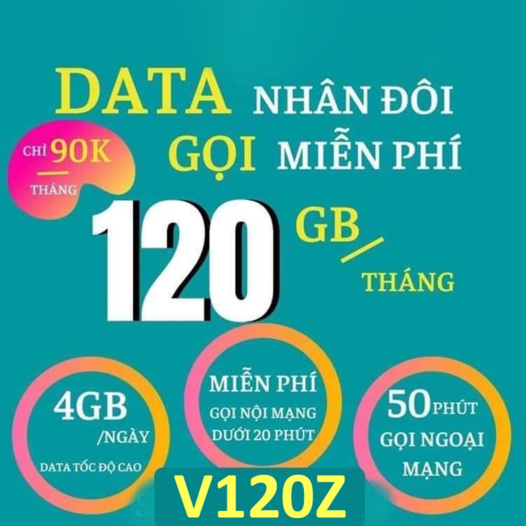 Sim khuyến mãi V120Z(sử dụng gói ở HCM,Cần Thơ) tốc độ 4G. Miễn phí sử dụng tháng đầu, có ngay 4Gb/ngày, 50 phút gọi N.M
