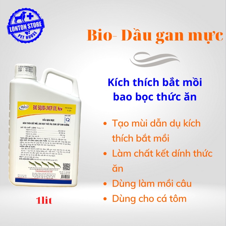 Bio Dầu Gan Mực - Kích thích bắt mồi, bao bọc thức ăn, cung cấp dinh dưỡng, chai 1lit, Lonton store & Vemedim
