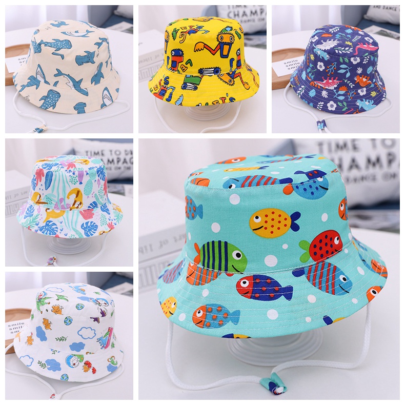 Nón Bucket Chất Cotton Hoạ Tiết Hoạt Hình Đáng Yêu Cho Bé 1-3 Tuổi