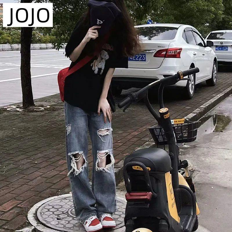 Quần Jean Rách Ống Rộng Dáng Suông Thời Trang Mùa Hè Cho Nữ