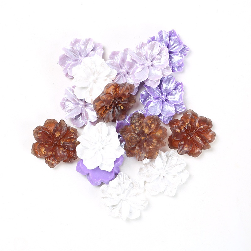 Set 10 phụ kiện hoa năm cánh hai lớp bằng resin đính ngọc trai mặt sau phẳng trang trí ốp điện thoại diy