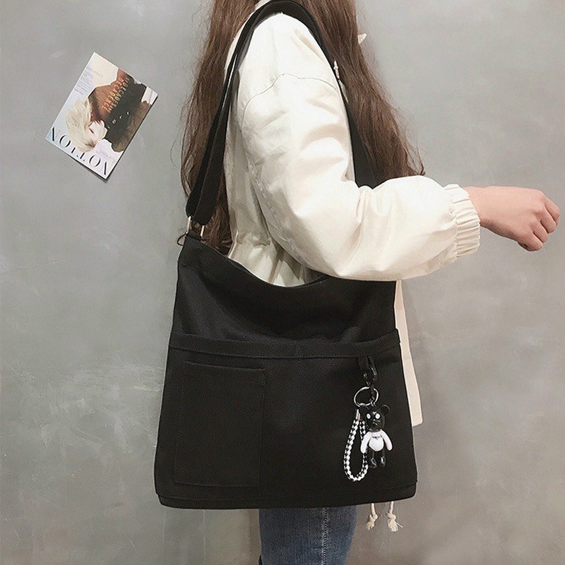 TÚI TOTE ĐEO CHÉO 4 NGĂN VẢI CANVAS ĐI HỌC ĐI CHƠI PHONG CÁCH ULZZANG UNISEX