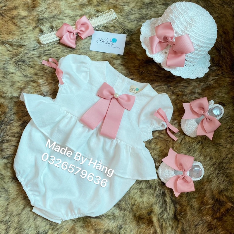 [Tặng túi tỏi] Set body cho bé, body cho bé, set đồ đầy tháng thôi nôi, set body nơ hồng cộc tay