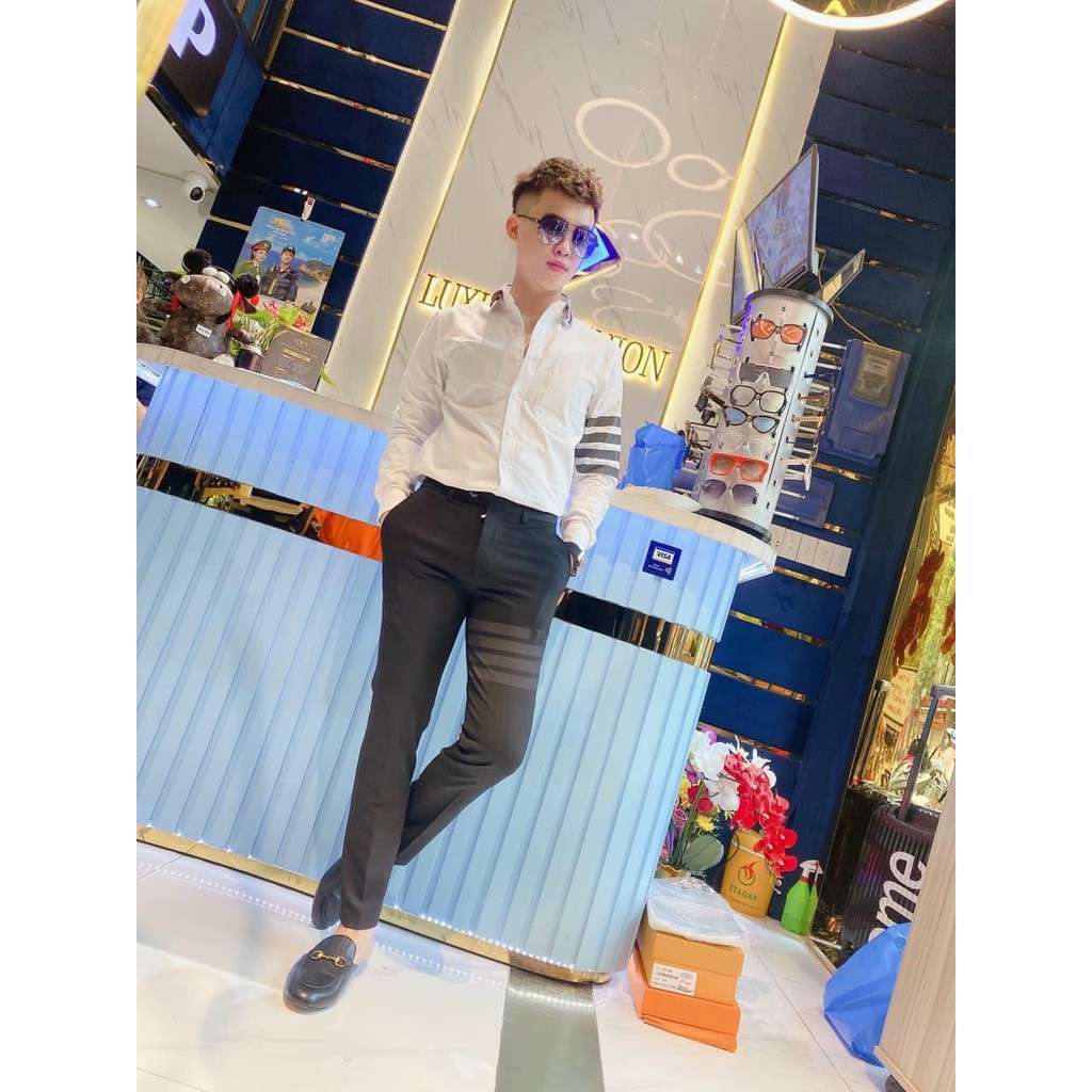 Áo Sơ Mi Nam Trắng Phối Viền Cổ Hot Kẻ Tay Dài Tay Trắng Hot Chất Vải cao cấp Vải Lụa Chống Nhăn Không Xù - BAT | BigBuy360 - bigbuy360.vn