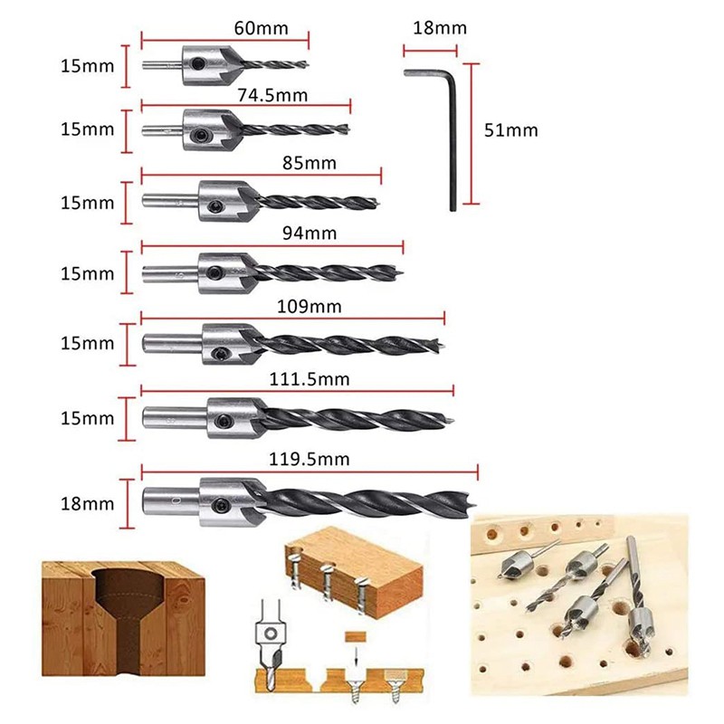 24Pcs Woodworking Chamfer Countersink Drill Bit Set 8Pcs Wood Plug Cutter and Automatic