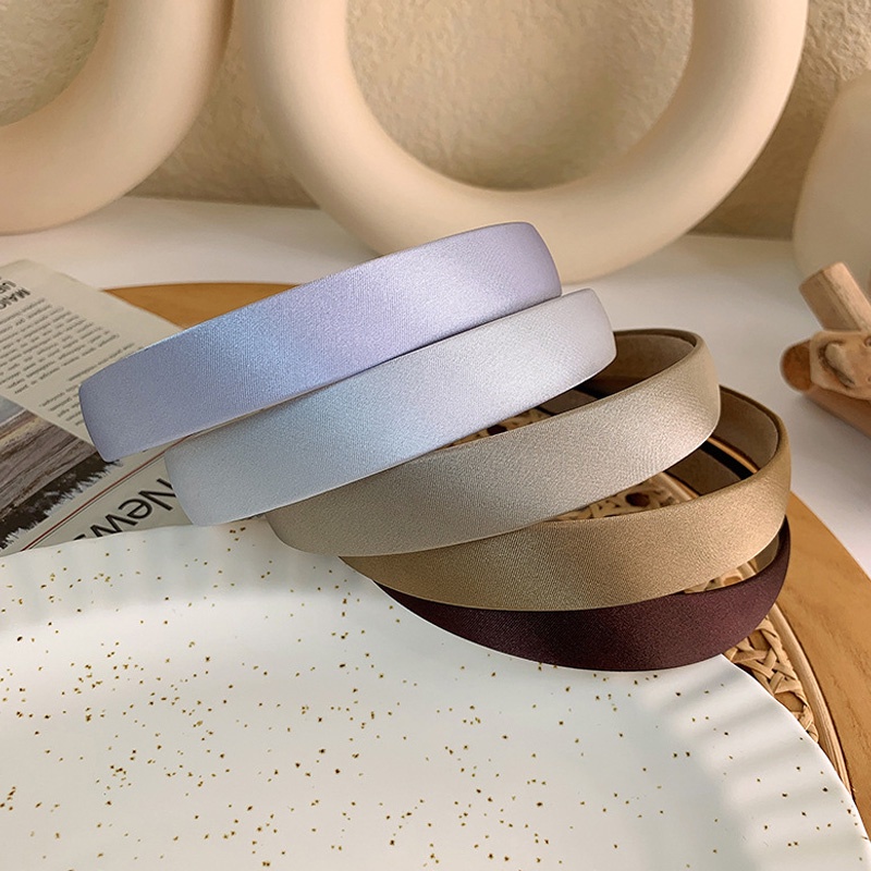 Băng đô cài tóc vải satin mỏng màu trơn đính kim tuyến lấp lánh kiểu Hàn Quốc