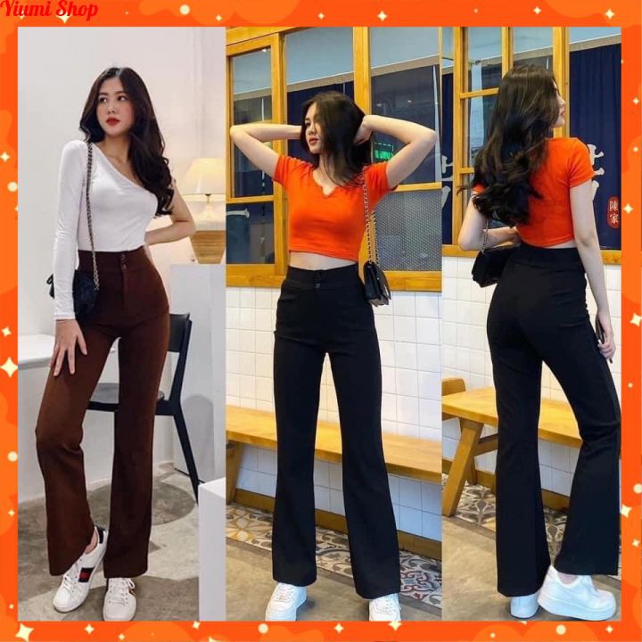 Quần Ống Loe Cạp Cao 2 Khuy 💕 Quần Công Sở Nữ Vải Tuyết Mưa Chống Nhăn | BigBuy360 - bigbuy360.vn