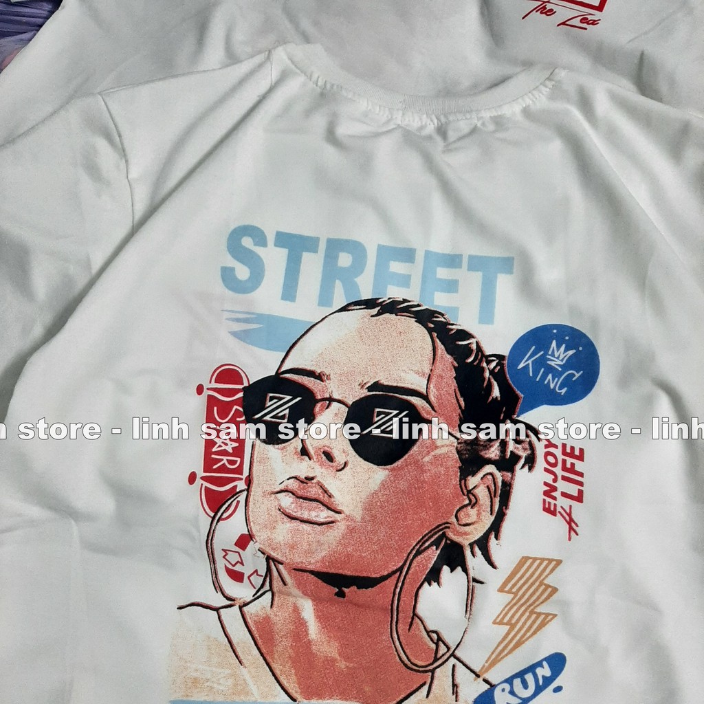 Áo thun nữ tay lỡ freesize phông form rộng dáng Unisex, mặc cặp, nhóm, lớp in chữ the zed STREET enjoy life hình CÔ GÁI