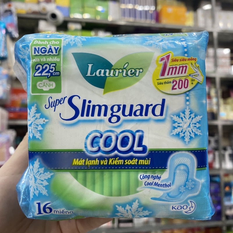 Băng vệ sinh Laurier Super Slimguard Cool siêu siêu mỏng có cánh 16 miếng