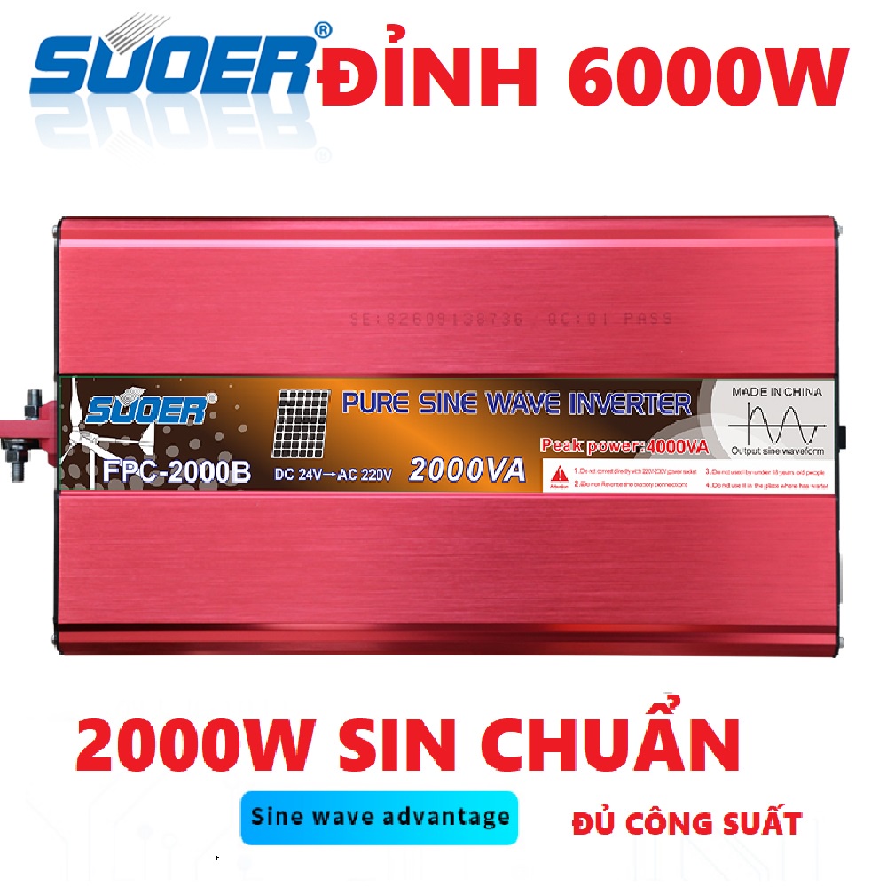 Bộ đổi điện sin chuẩn Suoer 2000w 24V sang 220V - FPC-2000B