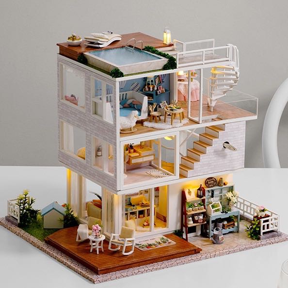 Mô hình nhà DIY Doll House Have a Nice Day Kèm Mica Chống bụi, Bộ dụng cụ, Keo dán và Bộ phát nhạc