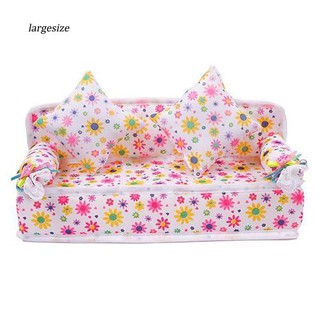 Large♥Mini Furniture Flower Fabric Sofa Couch + 2 Cushions for Doll House Accessories