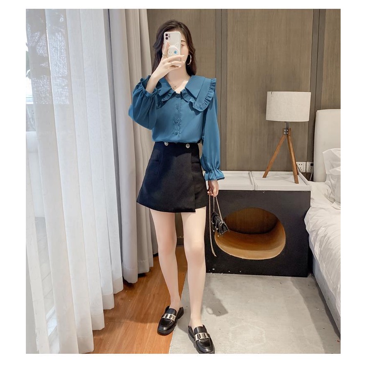 Áo Sơ Mi Chiffon Tay Dài Cổ Búp Bê Ngọt Ngào Thời Trang Cho Nữ