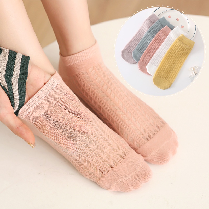 Set 5 Đôi Tất Cổ Thấp Thoáng Khí Màu Kẹo Ngọt Thời Trang Xuân Hè Cho Nữ