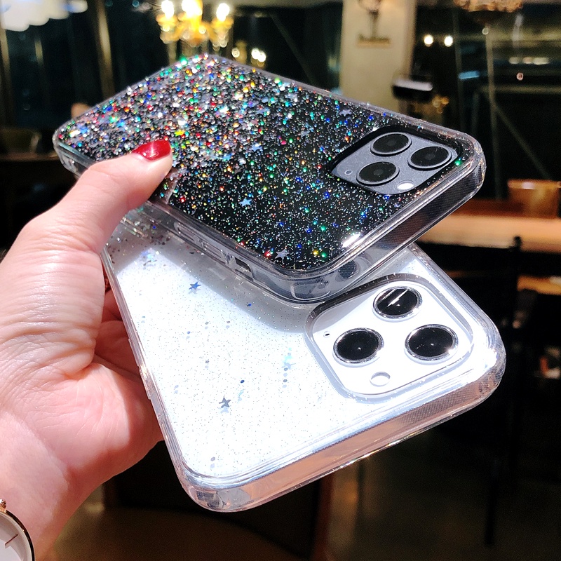 Ốp Điện Thoại Dẻo Trong Suốt Đính Sequin Lấp Lánh Sang Trọng Cho iPhone 11 12 13 14 Pro Max XR XS 7 8 Plus