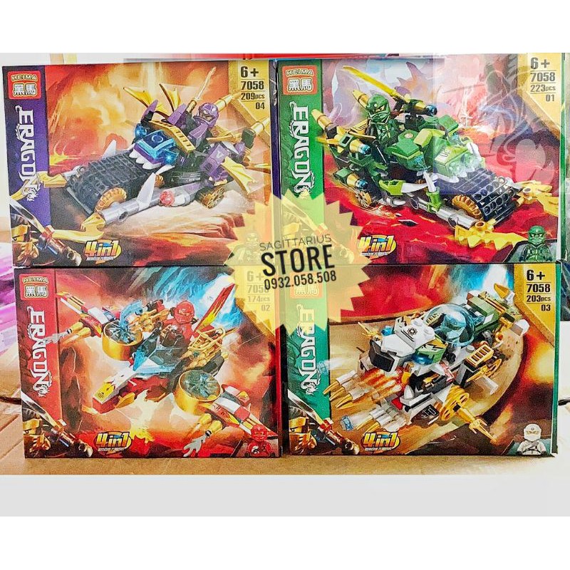 Bộ Combo 4 Hộp Lego HEIMA 7058 Lắp Ráp Chiến Xa Ninjago Kết Hợp Từ 4 Phương Tiện ( 809+ Mảnh - đủ 4 hộp )