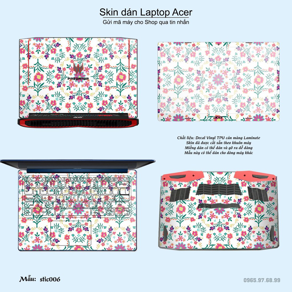 Skin dán Laptop Acer in hình Hoa văn sticker (inbox mã máy cho Shop)