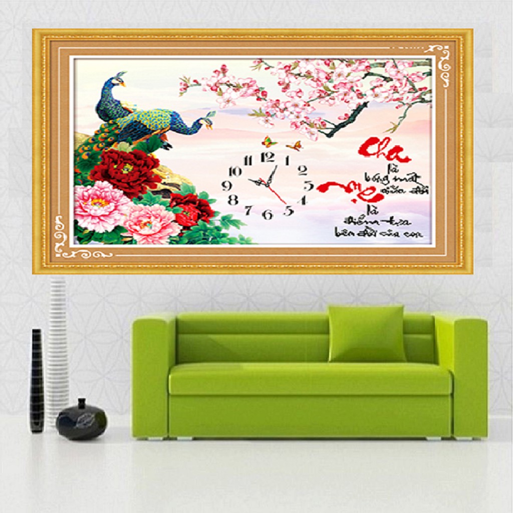 Tranh thêu chữ thập Cha Mẹ Đồng Hồ DLH-88946 (CHƯA THÊU)