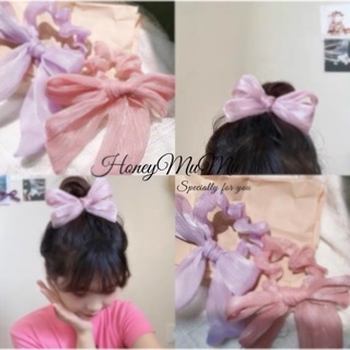 Dây cột tóc scrunchies vải voan nhũ cao cấp - dây nơ buộc tháo rời được