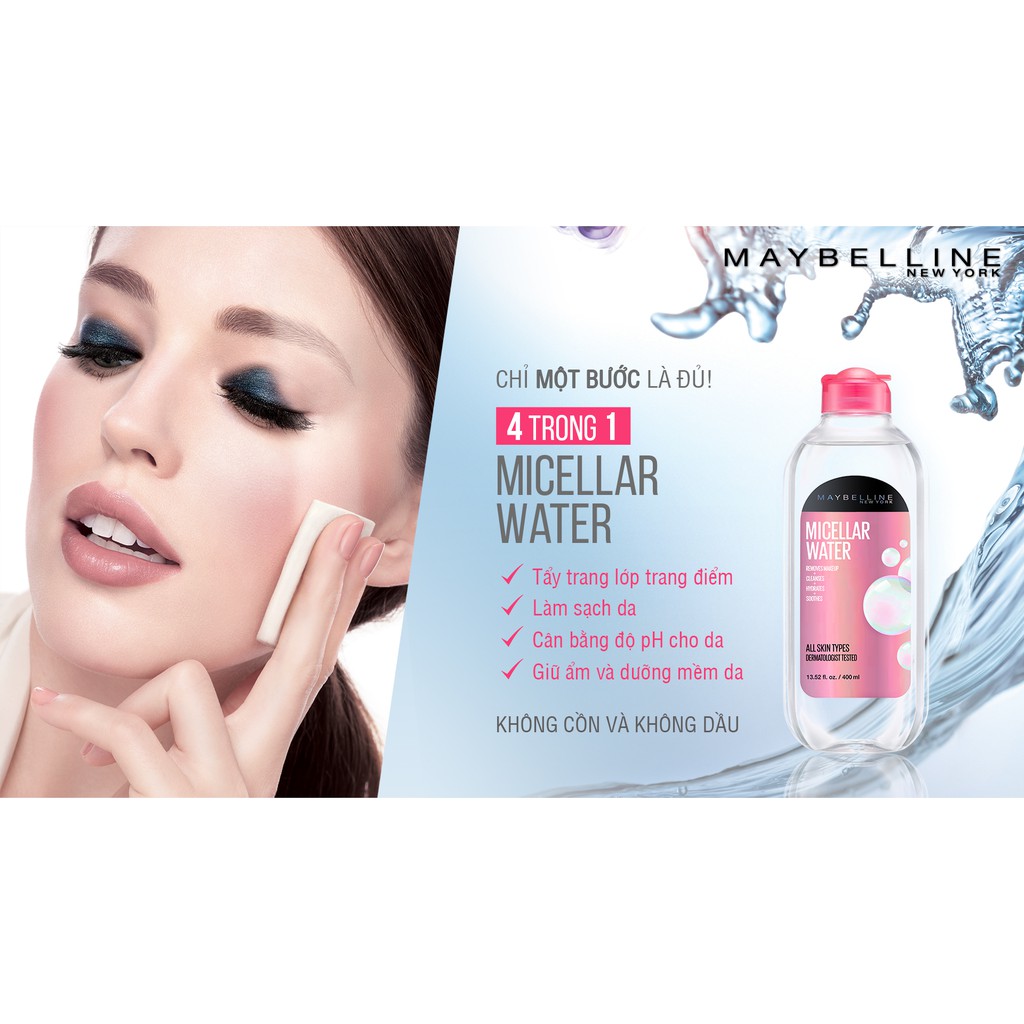 Nước Tẩy Trang Micellar Dưỡng Da Không Cồn 4 Trong 1 Maybelline New York Micellar Water 4-in-1 400mlTẩy trang