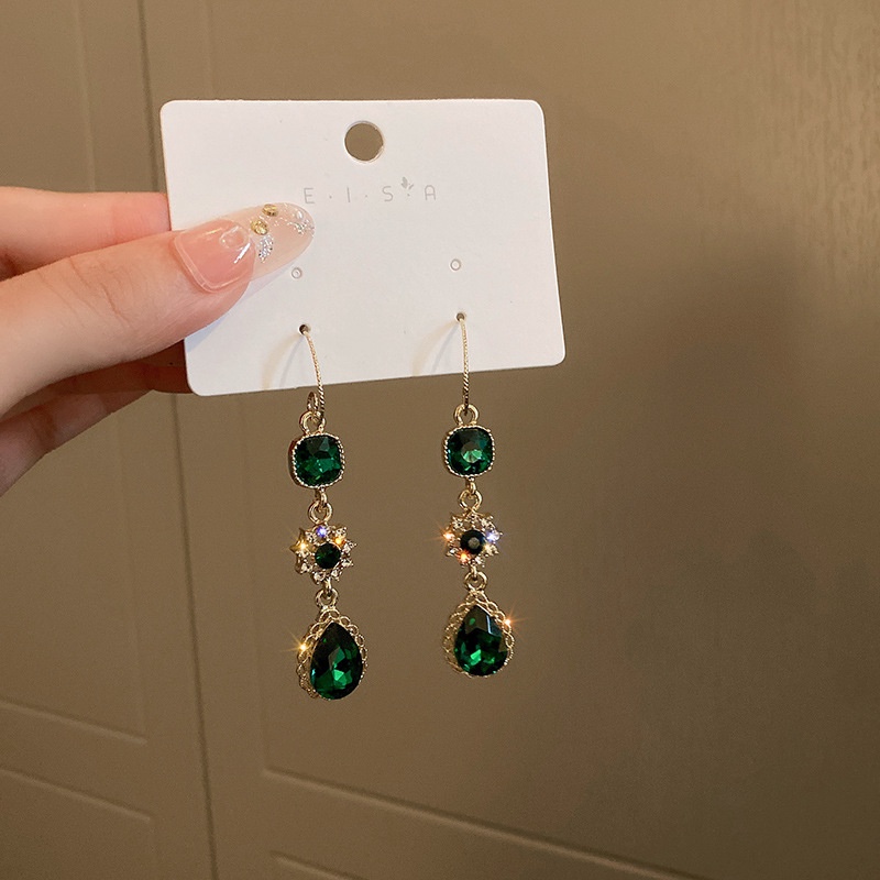 Khuyên Tai Dáng Dài Đính Đá Zircon Hình Giọt Nước Sang Trọng Cổ Điển Cho Nữ