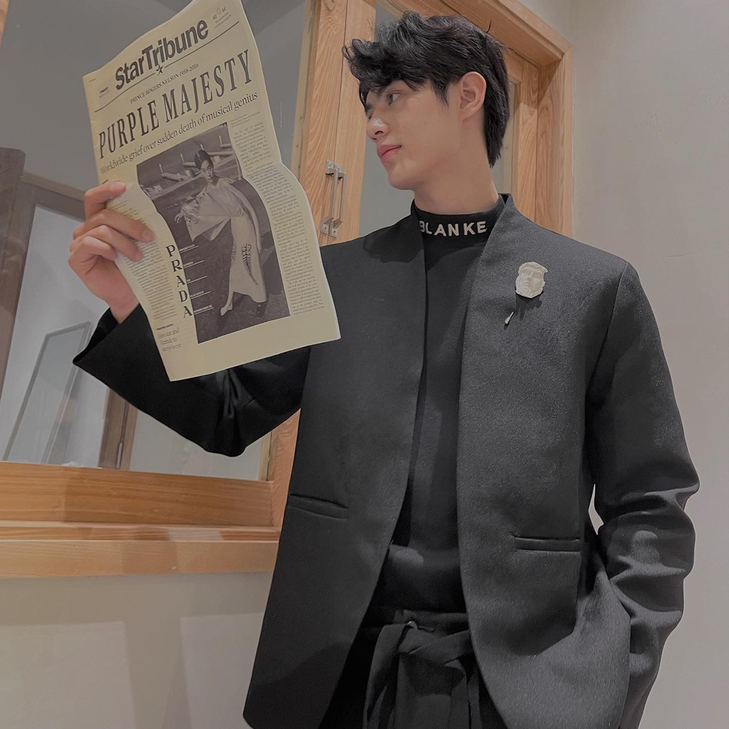 BLANKESPACE Áo Vest Statue Blazer Form Xuông Vải Cotton Sợi Chéo Không Nhăn