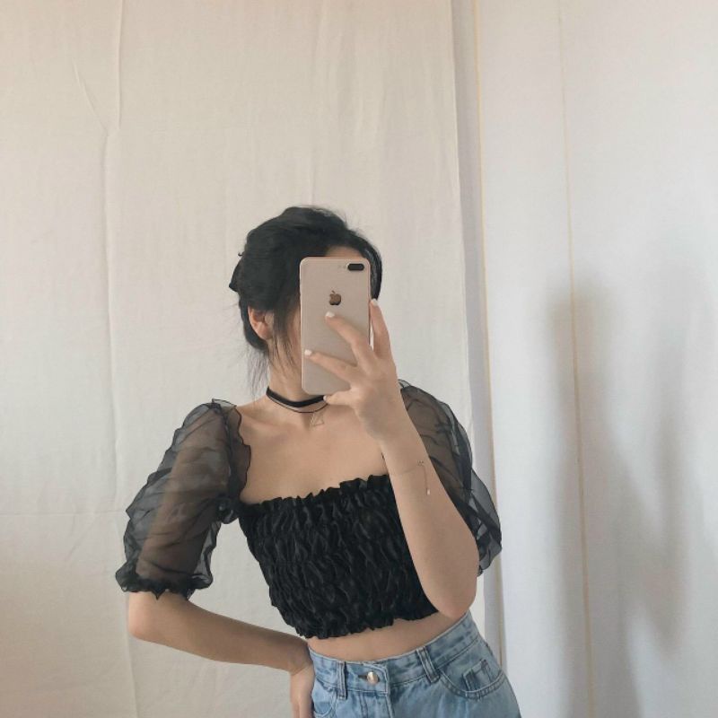 ÁO CROPTOP PHỐI VOAN KIẾN NHÚN XINH XẮN