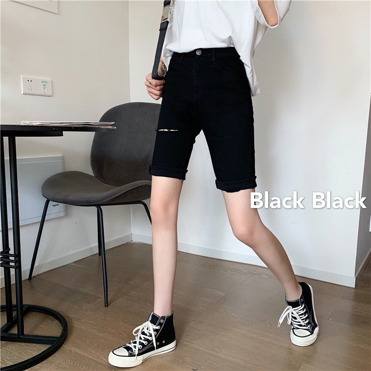 Xiaozhainv Quần đùi vải denim rách lưng cao cá tính dành cho phái đẹp | BigBuy360 - bigbuy360.vn