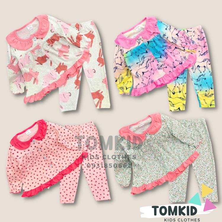 Đồ ngủ cho bé gái, đồ bộ dài tay bé gái chất cotton chính phẩm mềm mịn không nhão vải 9-18kg Tomkids