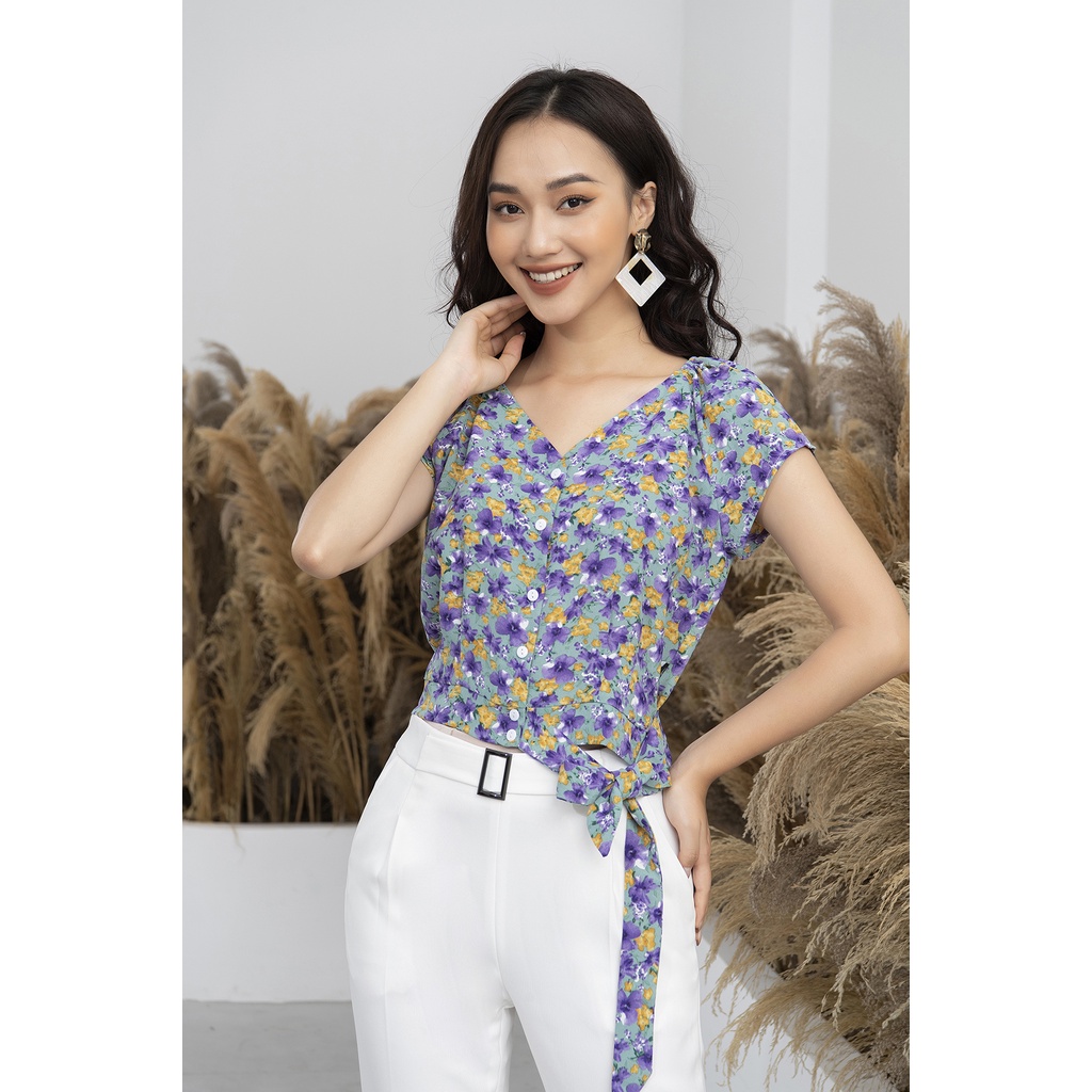 Áo sơ mi nữ công sở họa tiết hoa LUPERI LFSM1161  eo thắt dây hoa xinh xắn, cá tính, siêu sang