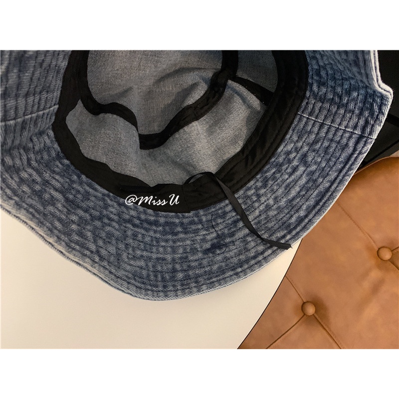 Mũ Tai Bèo Vải Denim Màu Đen Họa Tiết Trái Tim Chống Nắng Thời Trang Cho Nữ