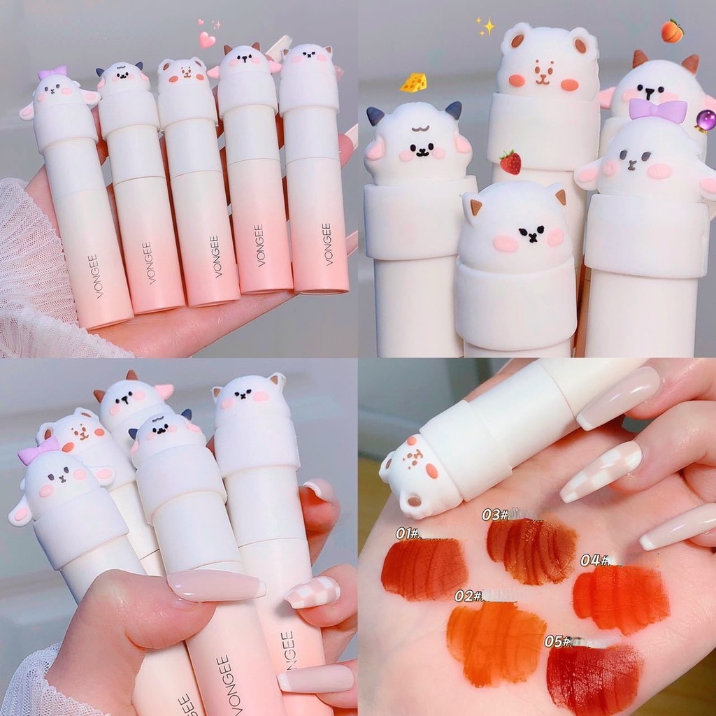 [Hàng mới về] Son môi trang điểm VONGEE dạng kem lì mịn lâu trôi thiết kế kiểu hoạt hình đáng yêu