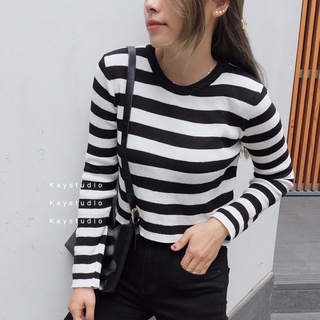 Áo crop sọc dệt kim tay dài - acsdktd
