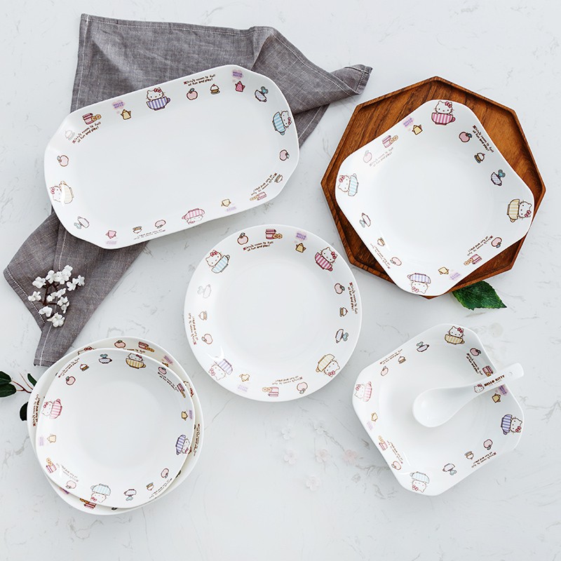Sanrio Bộ Chén Đĩa Sứ Hình hello kitty