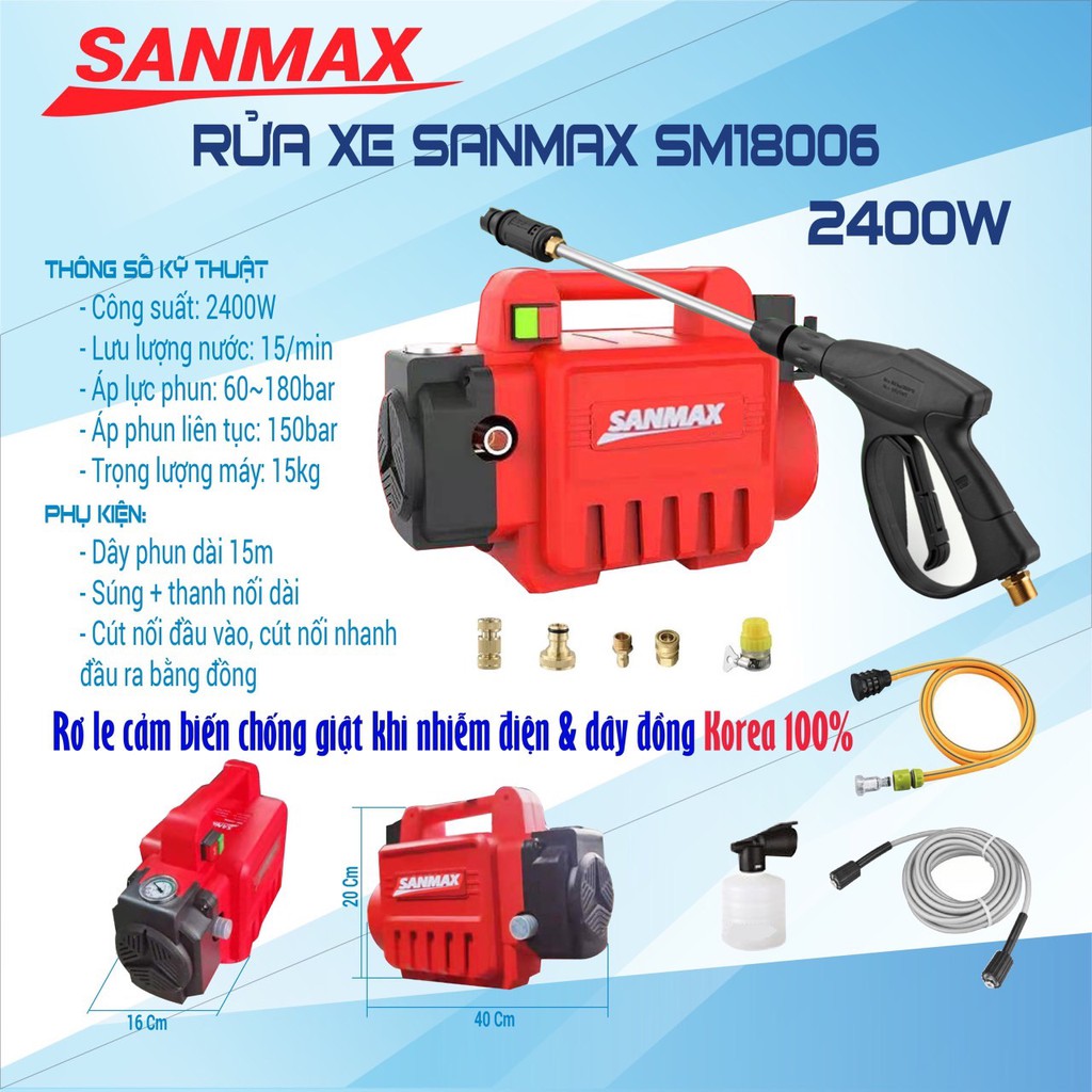 MÁY RỬA XE SANMAX SM18006 Công Suất 2400W