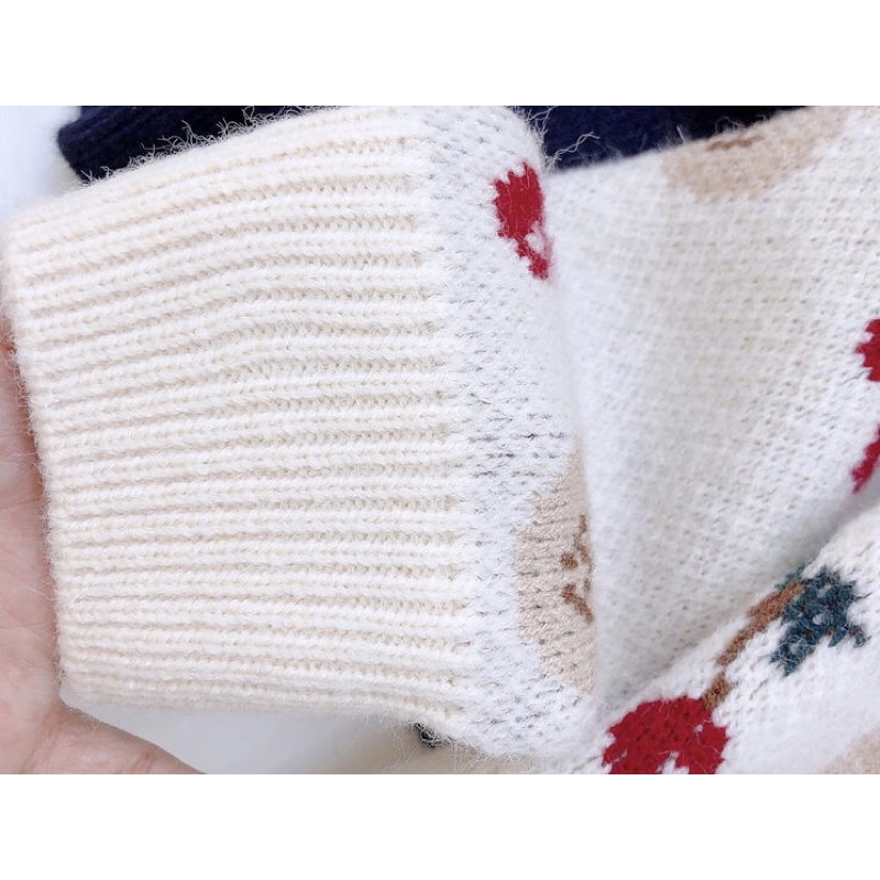 Áo len thỏ cho bé gái, áo len dày ấm vintage