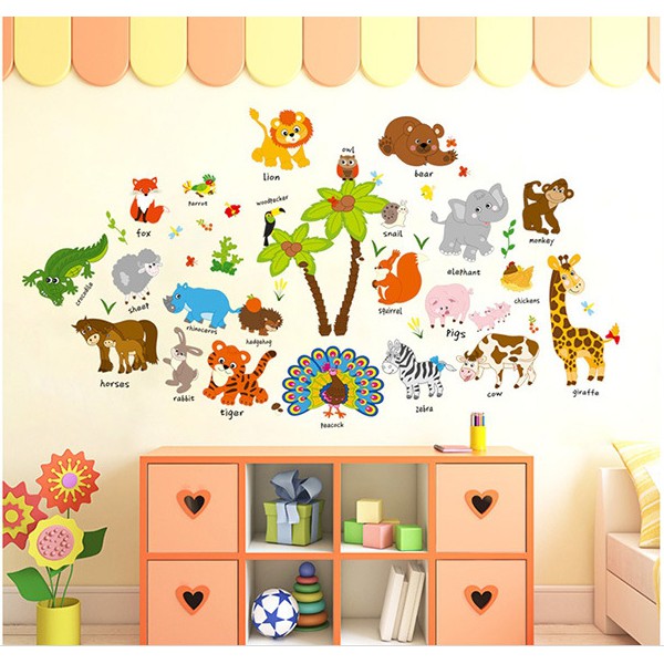 Decal dán tường thú tiếng anh 03