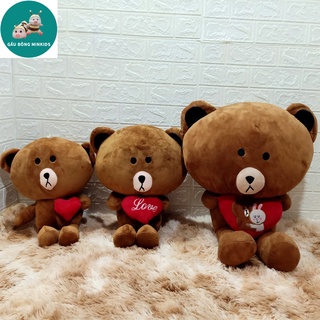 Gấu bông brow có tim cao cấp chât liệu vải nhung mềm mịn