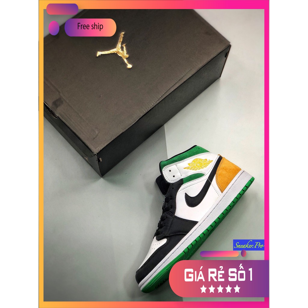 (FREESHIP+HỘP) Giày thể thao AIR Jordan 1 Mid SE White Laser Orange Lucky Green (GS) siêu phong cách