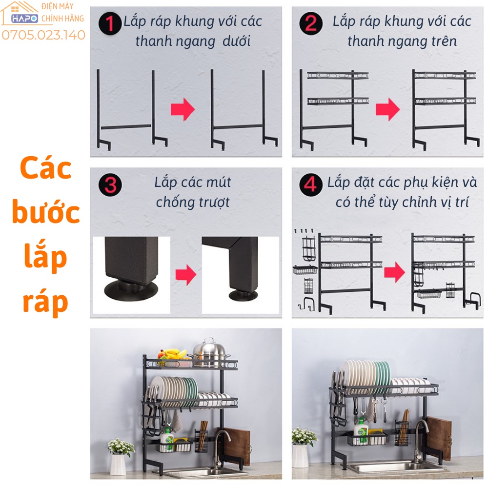 Kệ để chén đĩa thông minh đa năng, Giá úp bát đũa trên bồn rửa, Chạn gia đình thép carbon sơn tĩnh điện