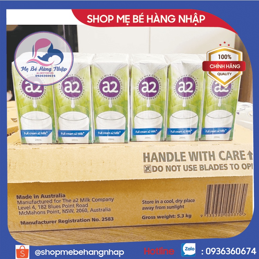 Sữa nước A2 200ml thùng 24 hộp date mới