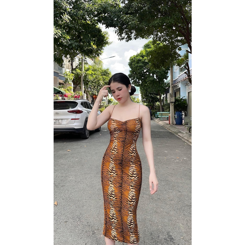 Đầm ôm body/ đầm ôm / đầm nữ MAXI / đầm hai dây ôm body/ đầm body ngựa vằn 3D dáng dài maxi