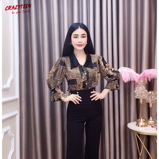 Aó Sơ Mi Tay Phồng Xẻ Sang Trọng Thiết Kế CRAZYTEEN (AC0205)