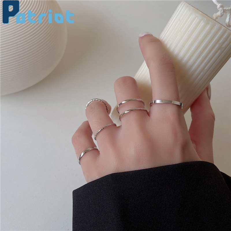 Bộ 5 Nhẫn Kim Loại Mạ Vàng Kiểu Dáng Hình Học Cho Nữ