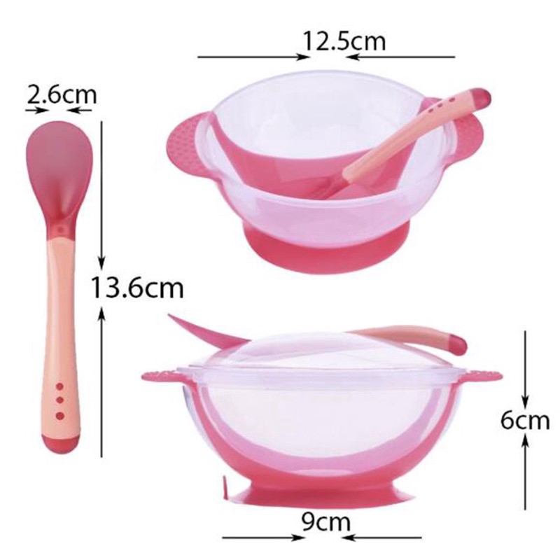 1 Set Baby Tableware Tableware Suction Bowl With Temperature Sensing Spoon Baby Food Baby Dinner Food Dishes