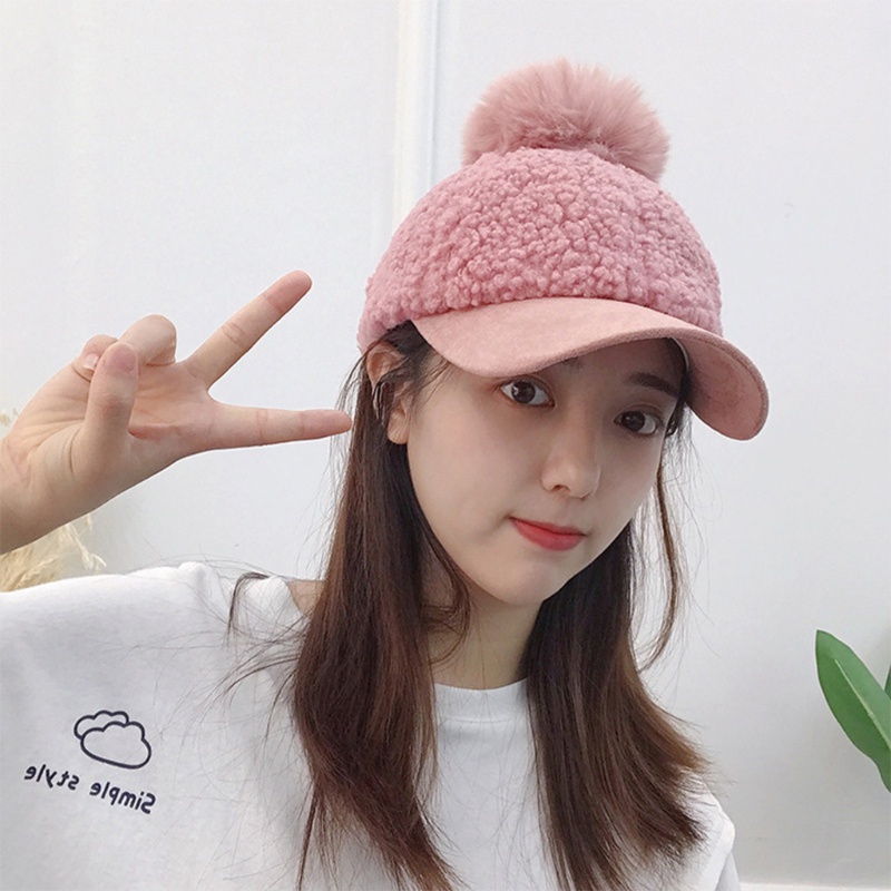 Mũ lưỡi trai lông cừu giả vành rộng đính bóng lông dễ thương thời trang mùa đông cho nữ