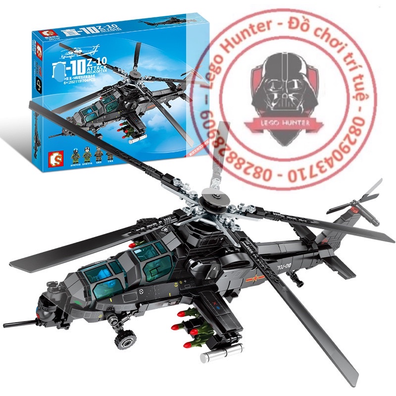 Sembo 202119 army bộ đồ chơi lắp ráp máy bay trực thăng chiến đấu Z 10 Attack helicopter