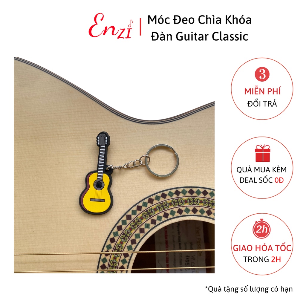 Móc treo chìa khoá hình cây đàn ukulele màu nâu nhỏ gọn Enzi