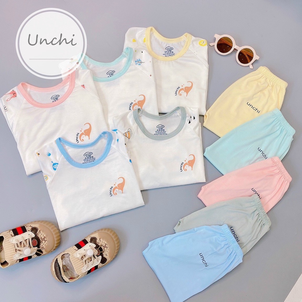 Bộ dài tay Unchi chất peptit nền trắng cổ màu cực đẹp cho bé trai bé gái Namkidshop